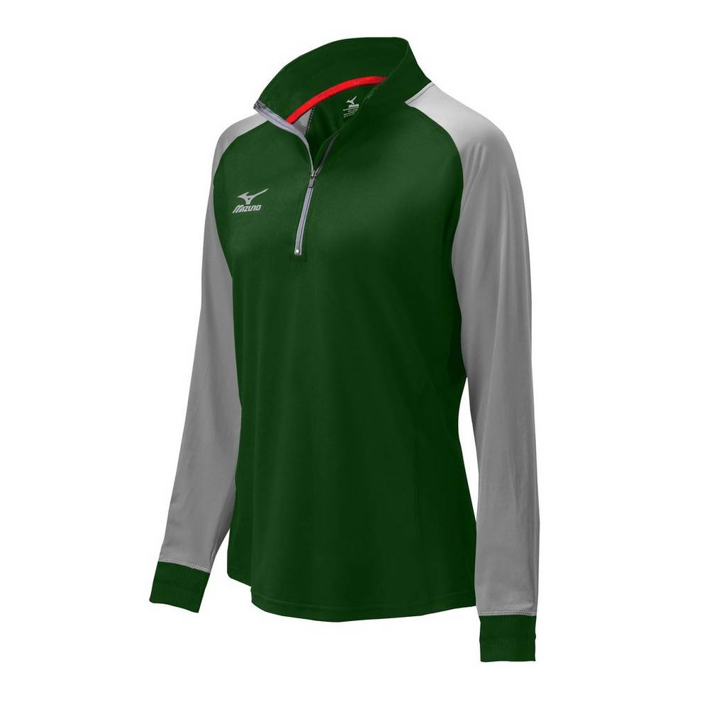 Casaco Mizuno Voleibol Prime 1/2 Zip - Mulher - Verdes/Cinzentas - IVKZX2067